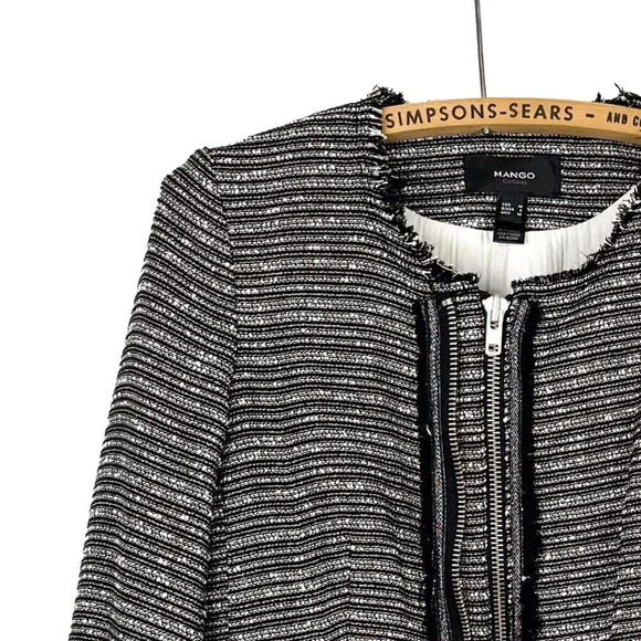 Mango Womens Small Tweed Boucle Textured Zipper Front Blazer Jacket - Picture 3 of 7